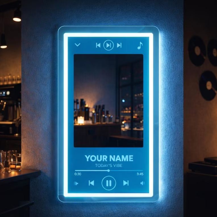 Custom Music Player Style Mirror Neon Sign,Music Display Screen with Mirror LED Light,Modern Aesthetic Bedroom Wall Decor Housewarming Gift - MyMoonLampAu