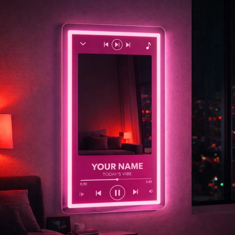 Custom Music Player Style Mirror Neon Sign,Music Display Screen with Mirror LED Light,Modern Aesthetic Bedroom Wall Decor Housewarming Gift - MyMoonLampAu