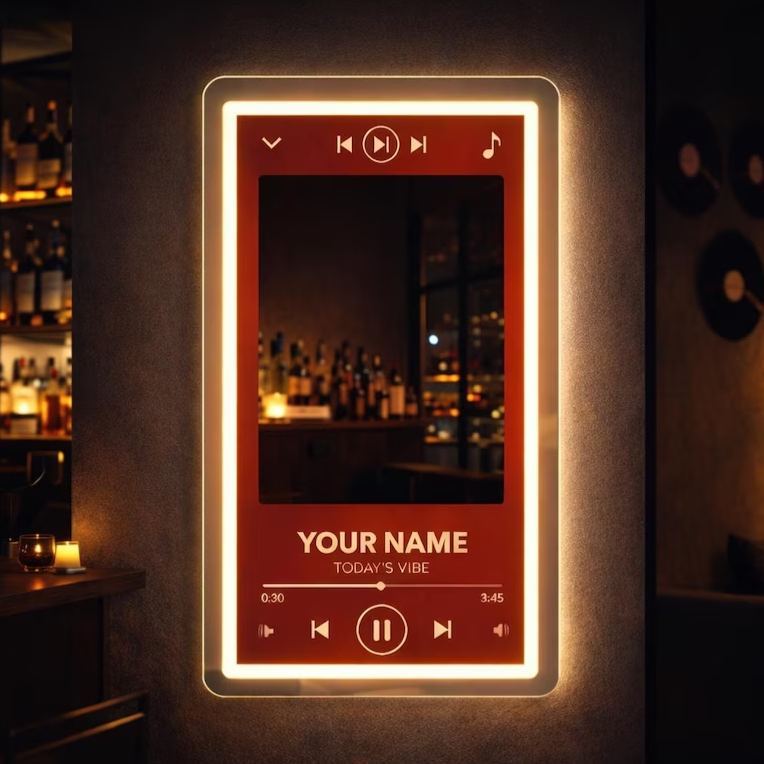 Custom Music Player Style Mirror Neon Sign,Music Display Screen with Mirror LED Light,Modern Aesthetic Bedroom Wall Decor Housewarming Gift - MyMoonLampAu