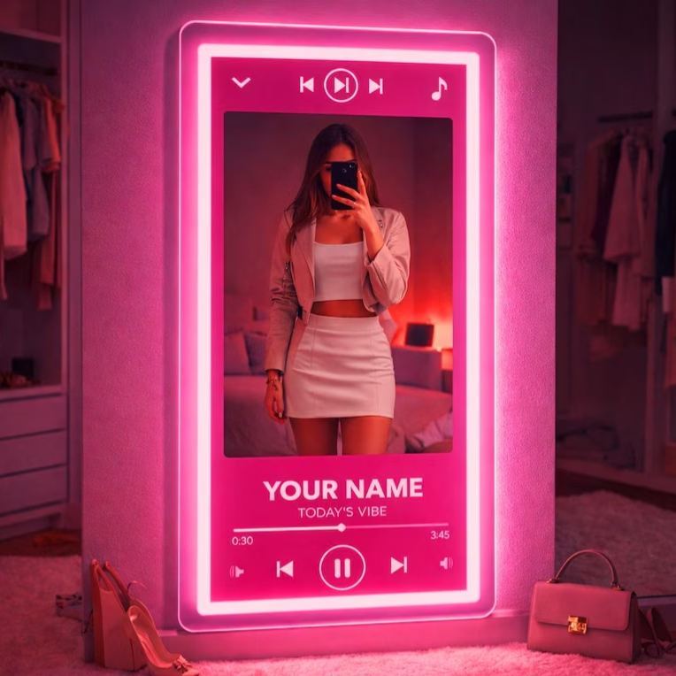 Custom Music Player Style Mirror Neon Sign,Music Display Screen with Mirror LED Light,Modern Aesthetic Bedroom Wall Decor Housewarming Gift - MyMoonLampAu