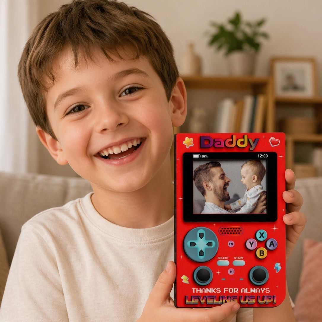 Personalized Father Gamer Photo Magnet Frame, Father's Day Gift, Retro Game Console Photo, Gamer Dad, Dad Gaming Room Decor, Grandpa Photo - MyMoonLampAu
