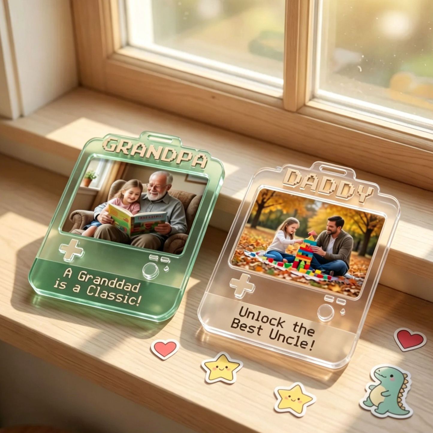 Custom Dad Photo Game Frame Magnet, Personalized Father's Day Gift, Retro Game Console 2D Picture Magnet, Wooden & Acrylic Keepsake for Dad, Grandpa, Papa - MyMoonLampAu