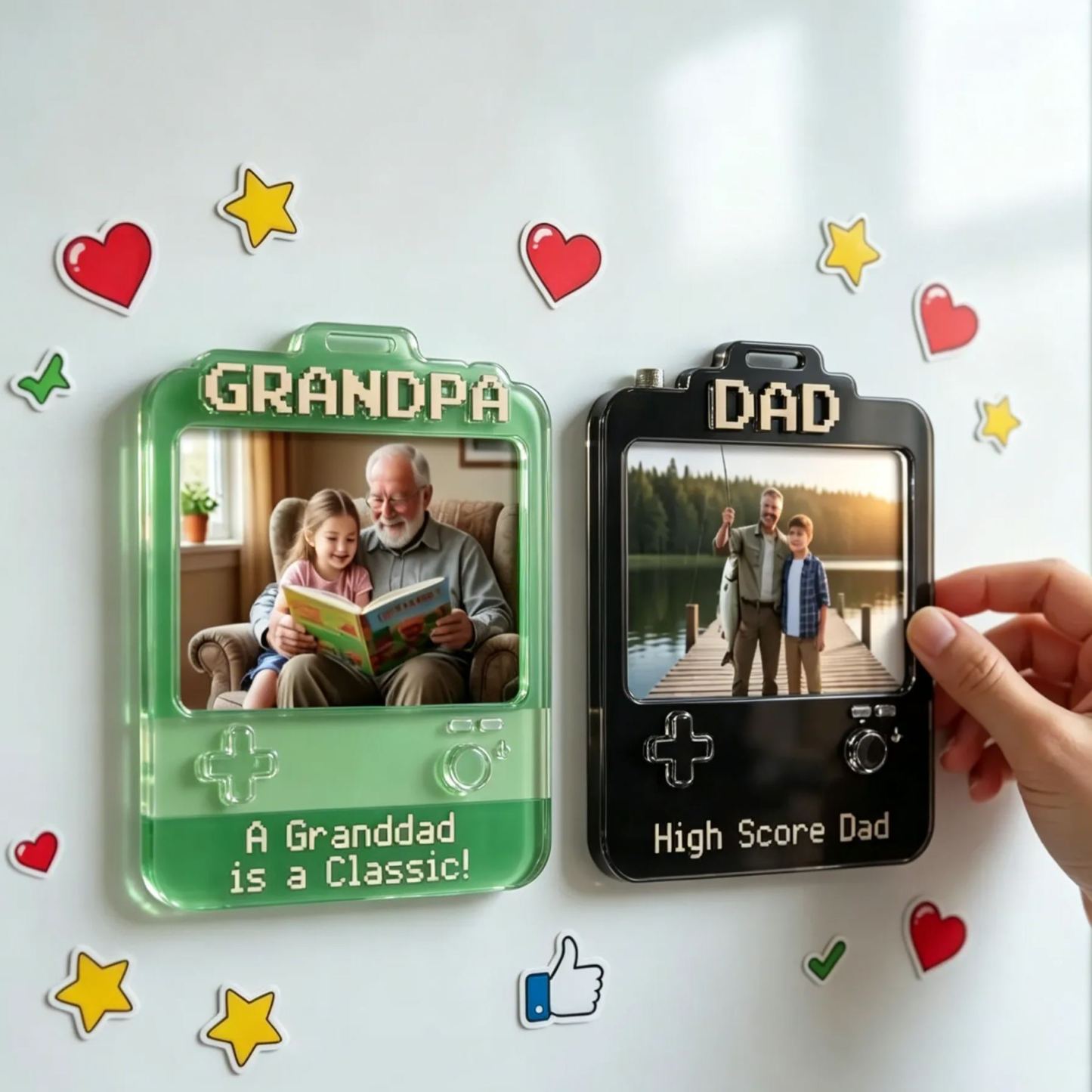 Custom Dad Photo Game Frame Magnet, Personalized Father's Day Gift, Retro Game Console 2D Picture Magnet, Wooden & Acrylic Keepsake for Dad, Grandpa, Papa - MyMoonLampAu