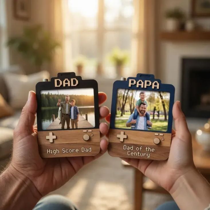 Custom Dad Photo Game Frame Magnet, Personalized Father's Day Gift, Retro Game Console 2D Picture Magnet, Wooden & Acrylic Keepsake for Dad, Grandpa, Papa - MyMoonLampAu