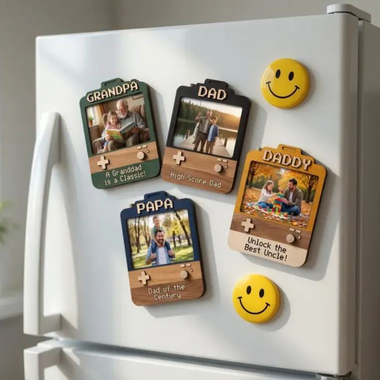 Custom Dad Photo Game Frame Magnet, Personalized Father's Day Gift, Retro Game Console 2D Picture Magnet, Wooden & Acrylic Keepsake for Dad, Grandpa, Papa - MyMoonLampAu