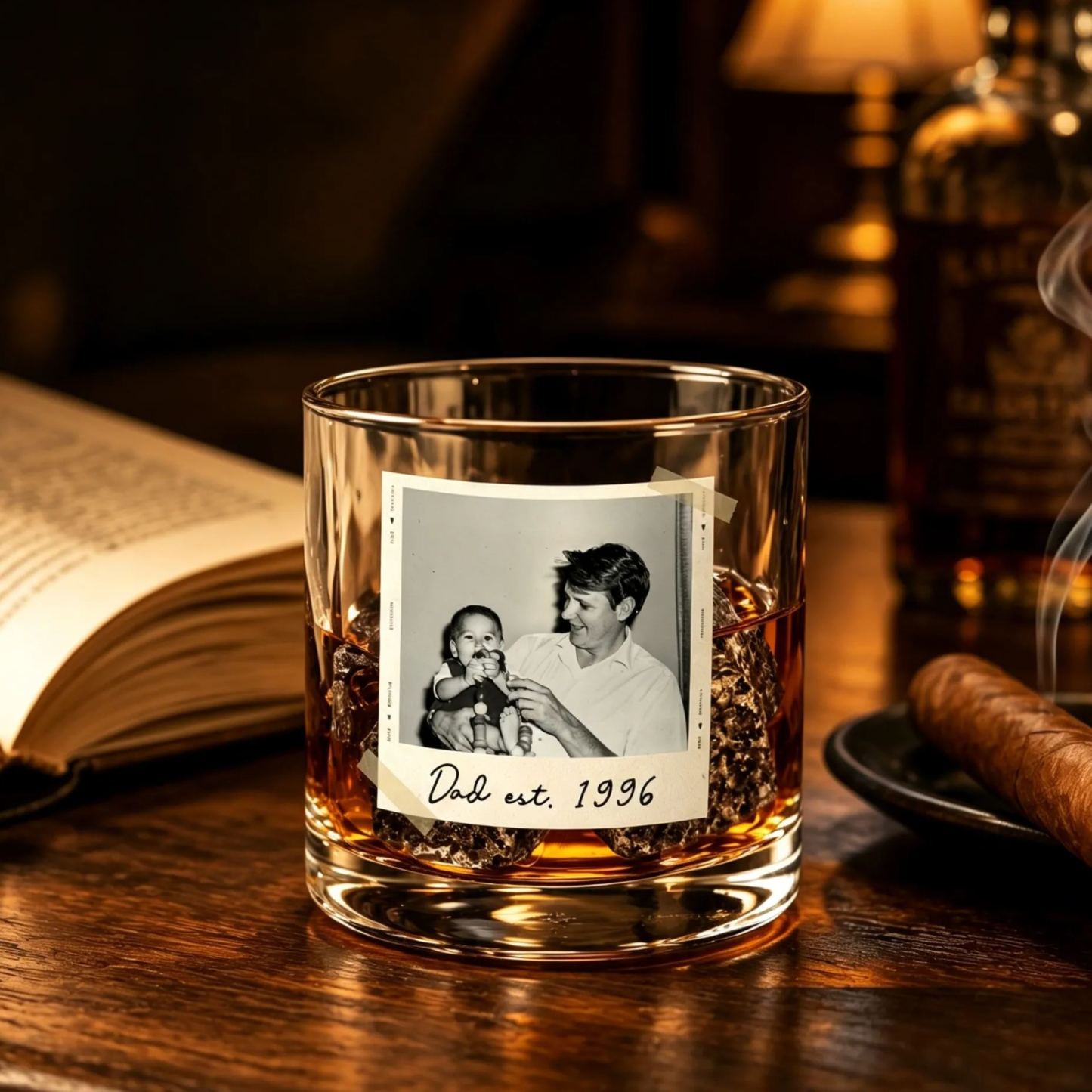 Dad Gifts, Gifts For Dad, Custom Photo Dad Est Whiskey Glass, Grandpa Gift, Dad Glass, Gifts For Him, Portrait Photo Grandpa Glass, New Dad - MyMoonLampAu