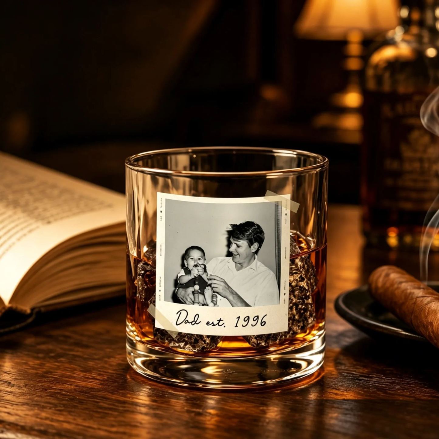 Dad Gifts, Gifts For Dad, Custom Photo Dad Est Whiskey Glass, Grandpa Gift, Dad Glass, Gifts For Him, Portrait Photo Grandpa Glass, New Dad - MyMoonLampAu