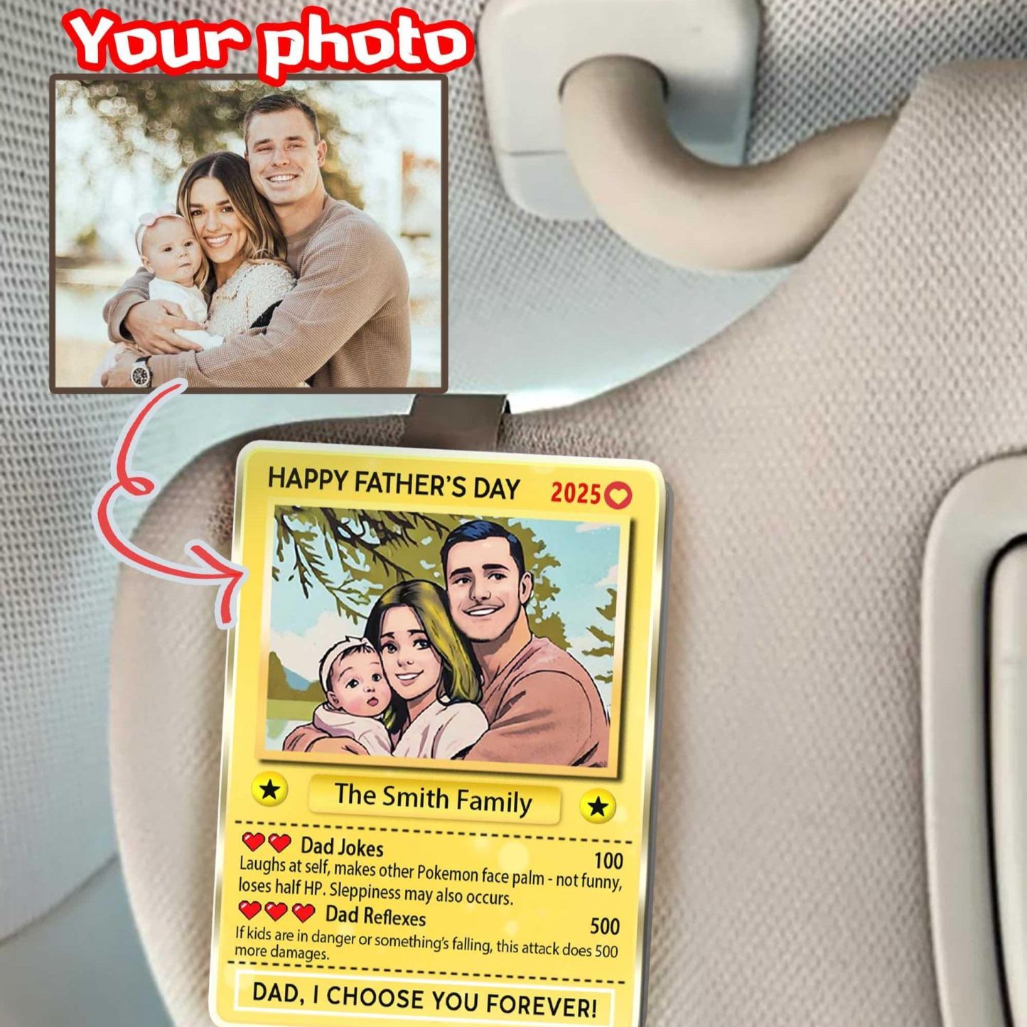 Personalized Father's Day Gift: Car Visor Clip with Photo (Anime Trading Card Style)  Gifts for Gamer Dads - MyMoonLampAu