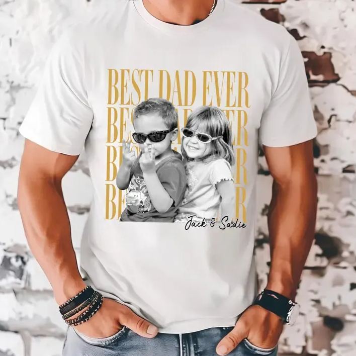Custom Dad Vintage Photo Shirt: Personalized Fathers Day Shirt With Kids Photo, Funny Dad Shirt, Best Dad Ever Shirt, New Dad Gift - MyMoonLampAu