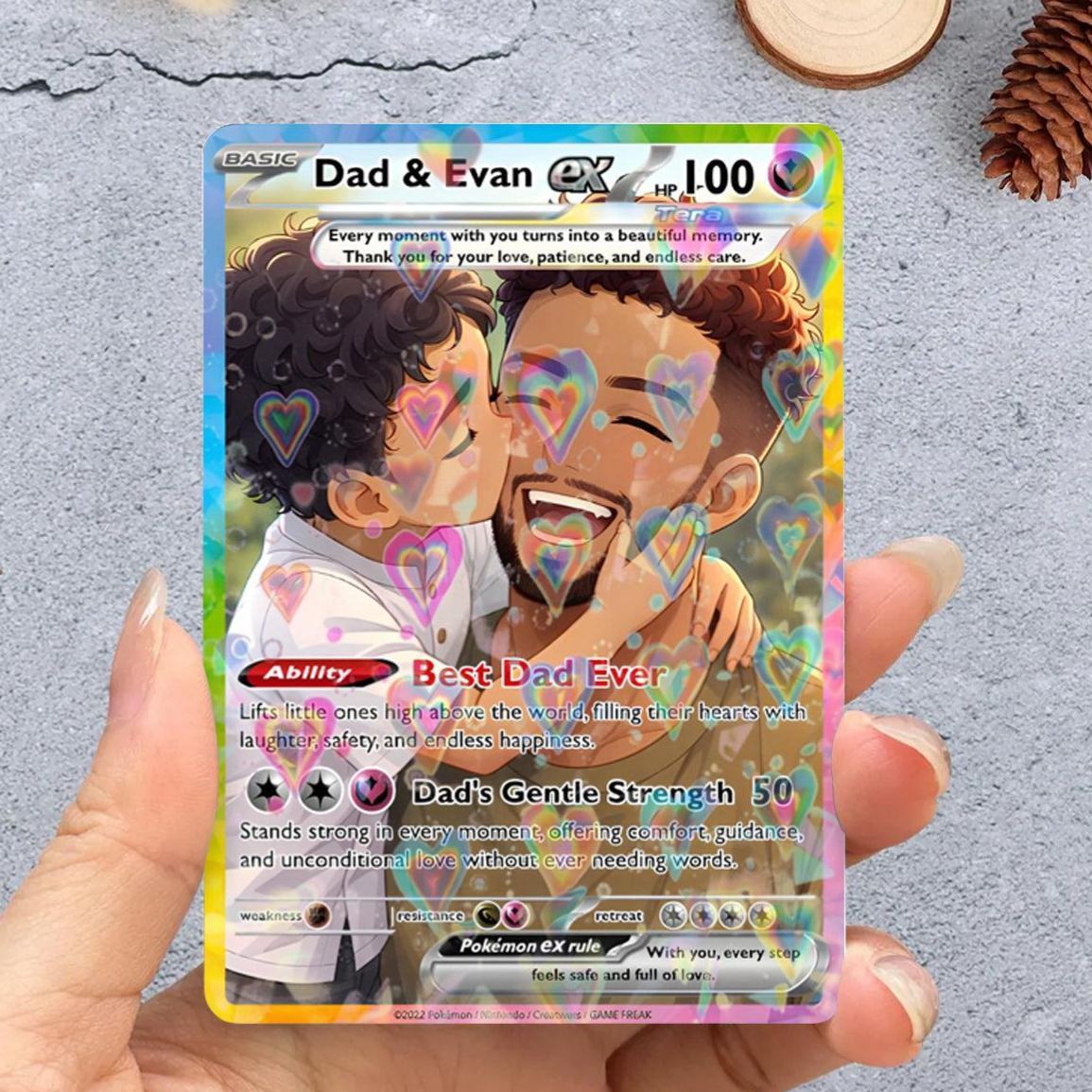 PKM father's Day Card | Custom Photo Art Card | Best Dad Wallet Card | Custom Trading Card Personalized PKM Gift for Dad | Gift From Kids | New Dad Gift - MyMoonLampAu