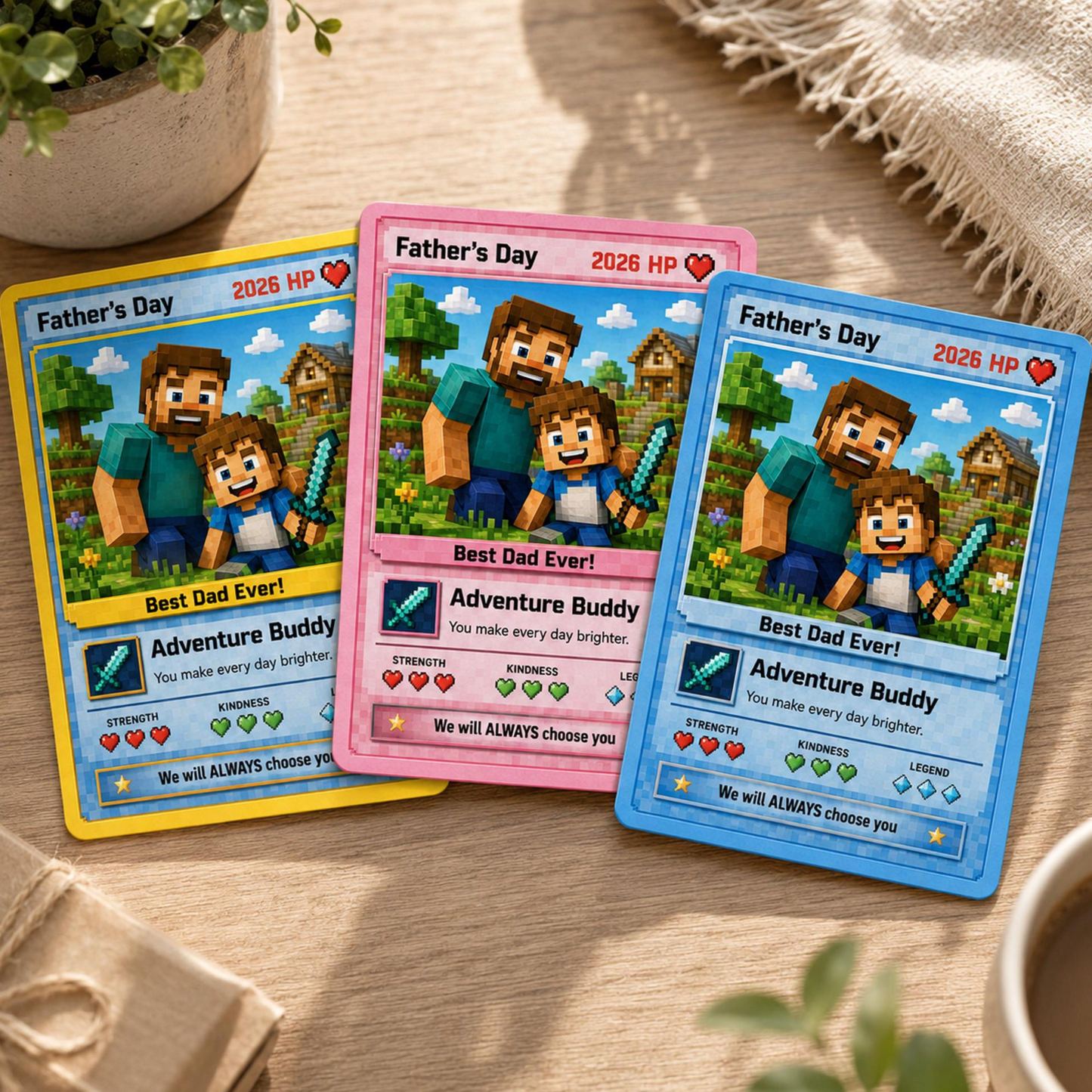 Custom Father's Day Game Card for Dad & Grandpa, Personalized Cartoon Portrait Gift From Kids Keepsake, Father's Day Gift - MyMoonLampAu