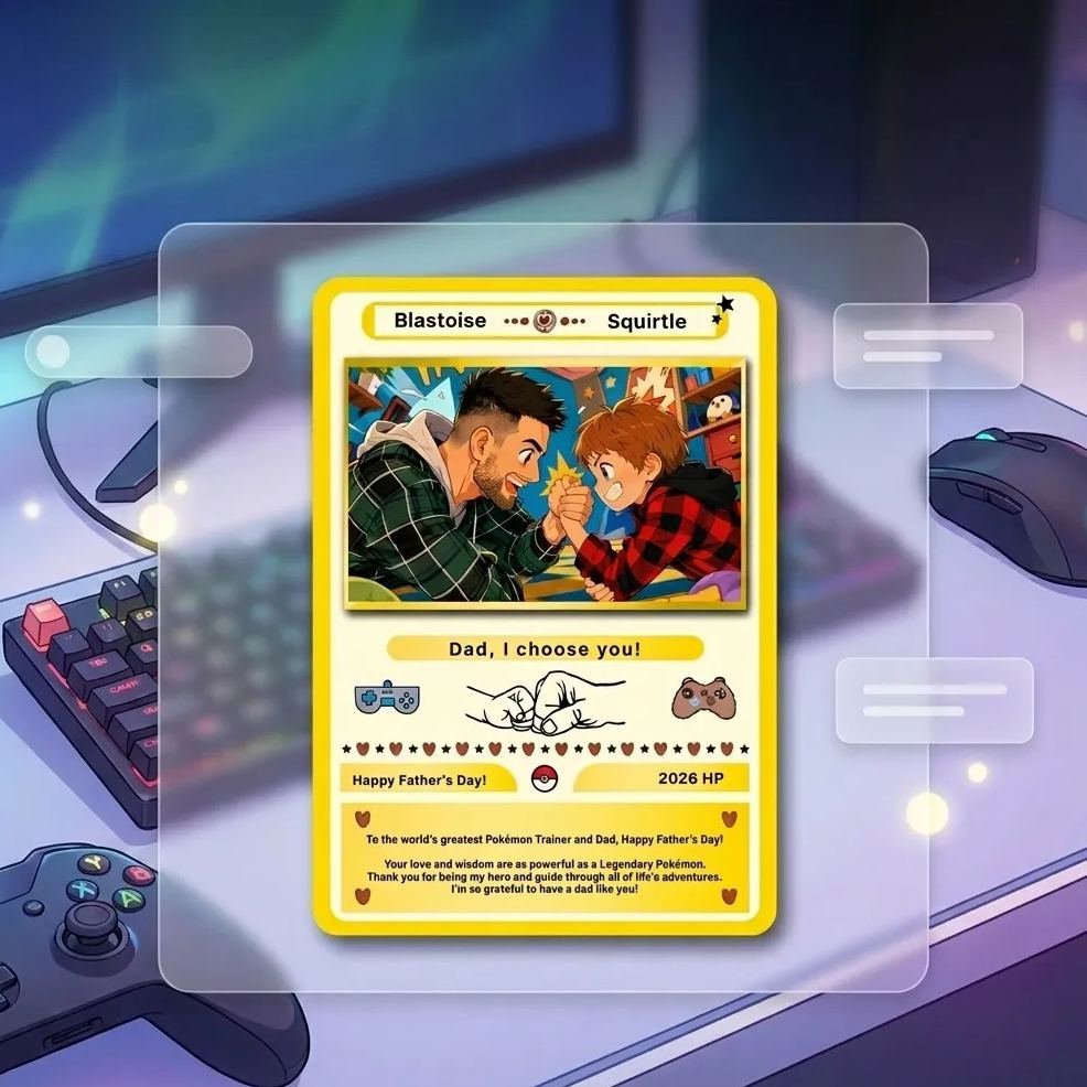 Happy Father’s Day Personalized  Card - Anime Inspired Personalized Pokémon Card for Trainer Dad  Customizable Gift from Supporter, Wife, Son & Daughter - MyMoonLampAu