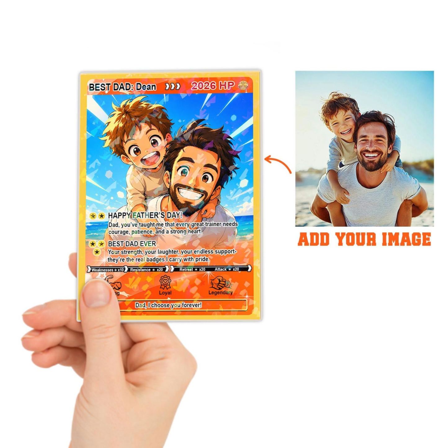 Custom Poke Anime Dad Card, Father's Day Gift For Dad, Personalised Photo Anime Card, Gamer Dad Gifts From Kids, Gift For Husband, Art Card - MyMoonLampAu