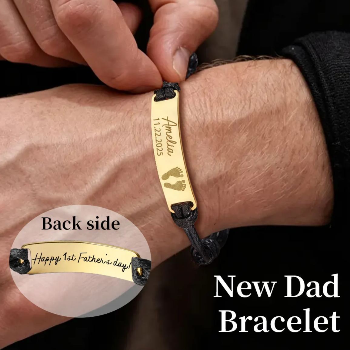 Custom Baby Footprint Bracelet, Father's Day Gift , First Time Dad Gift - MyMoonLampAu
