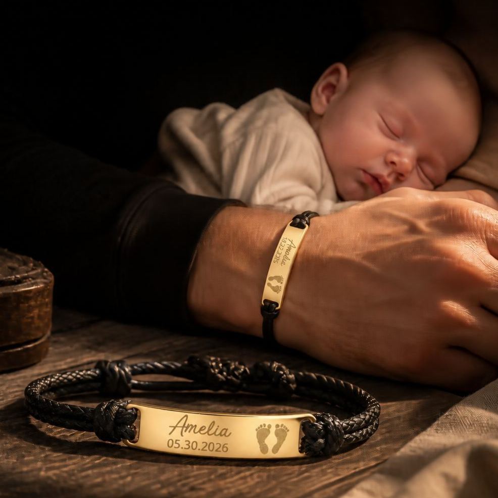 Custom Baby Footprint Bracelet, Father's Day Gift , First Time Dad Gift - MyMoonLampAu