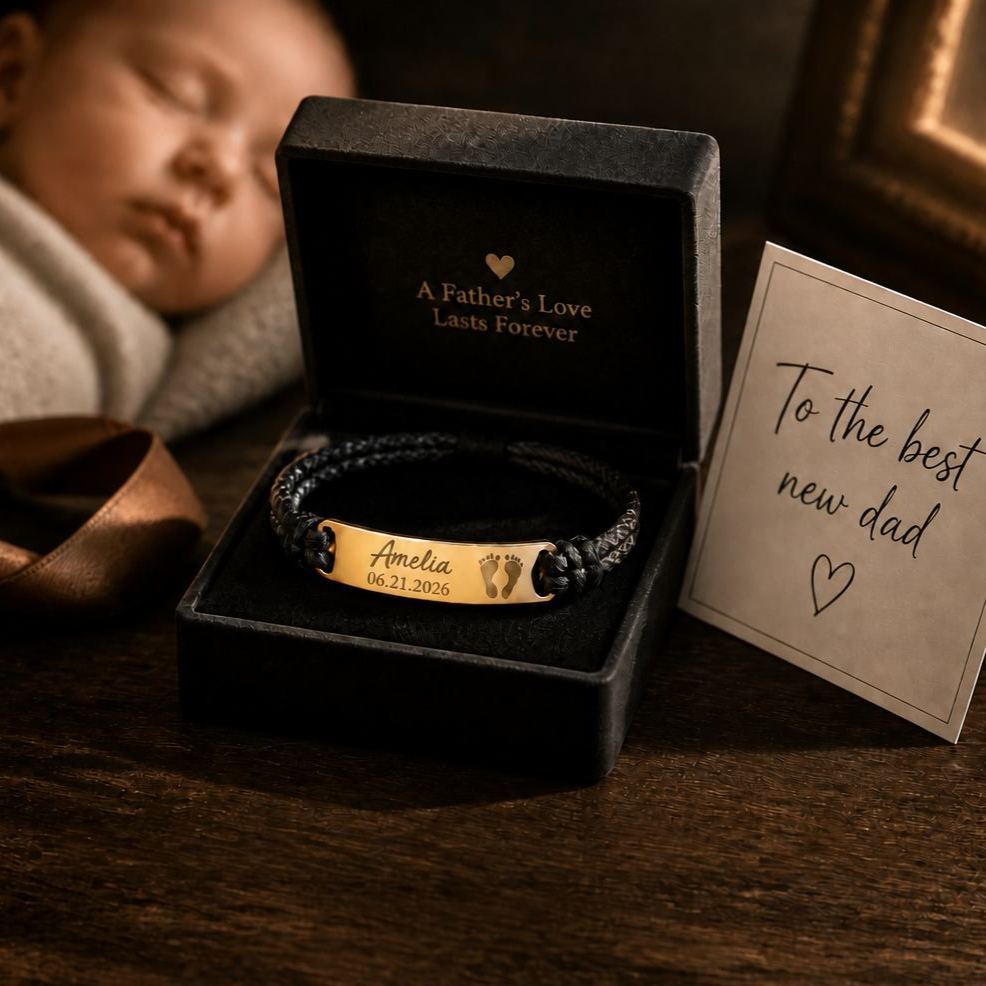 Custom Baby Footprint Bracelet, Father's Day Gift , First Time Dad Gift - MyMoonLampAu