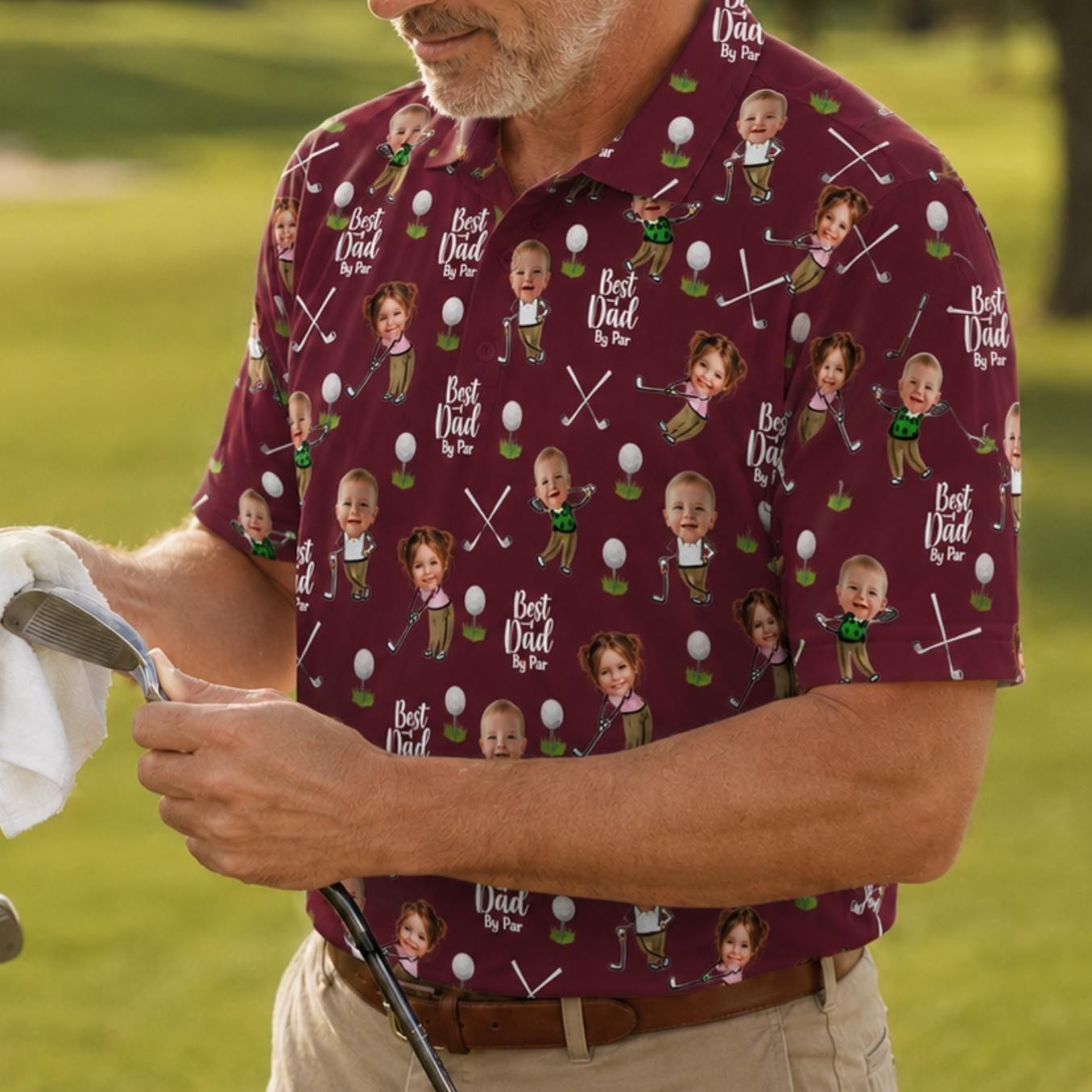Custom Golf Polo Shirt for Dad, Personalized Photo Golf Shirt, Best Dad Golf Gift, Face Photo Polo, Father’s Day Shirt, Father's Day Gift - MyMoonLampAu