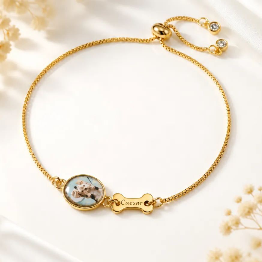 Personalized Pet Photo Bracelet, Custom Name Engraving & Pet Memorial Charm Jewelry, Cat Loss Gift, Remembering Pet - MyMoonLampAu