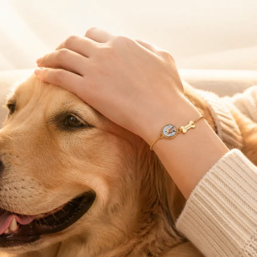 Personalized Pet Photo Bracelet, Custom Name Engraving & Pet Memorial Charm Jewelry, Cat Loss Gift, Remembering Pet - MyMoonLampAu