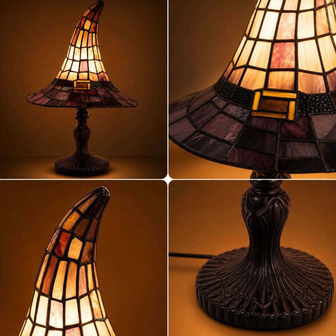 Stained Glass Witch Hat Lamp, Resin Decorative Table Light, Halloween Witch Hat Night Light, Fantasy Home Decor Accent Lamp - MyMoonLampAu