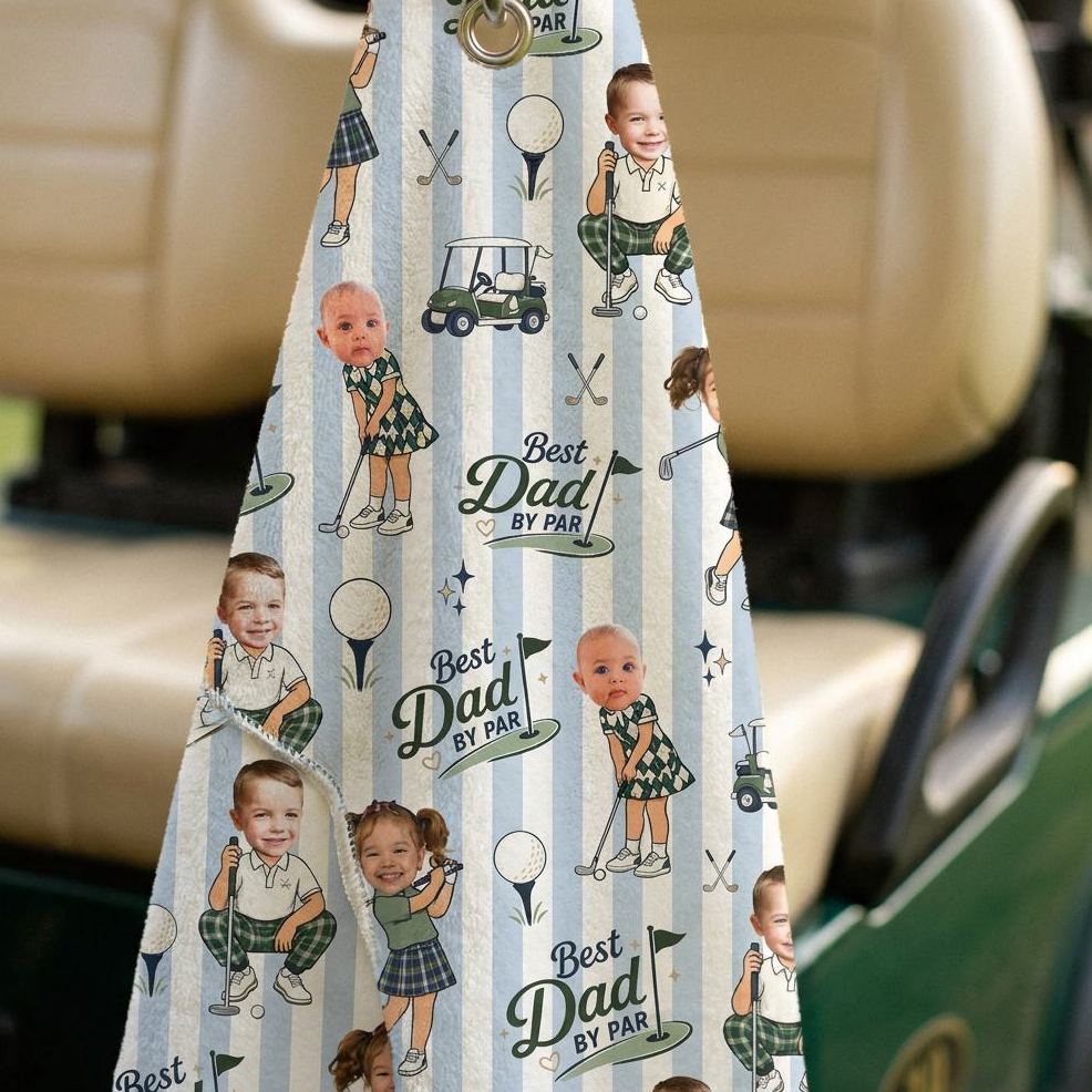 Personalized Golf Towel, Personalized Gift for Dad from Kids, Golf Souvenir for Father's Day - MyMoonLampAu