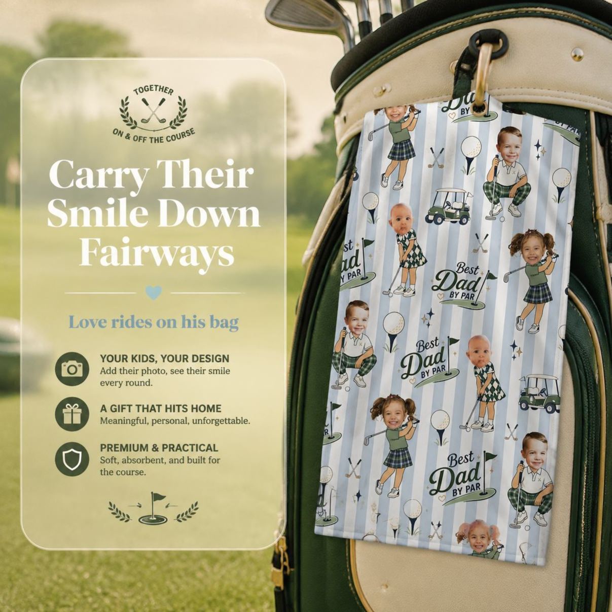 Personalized Golf Towel, Personalized Gift for Dad from Kids, Golf Souvenir for Father's Day - MyMoonLampAu