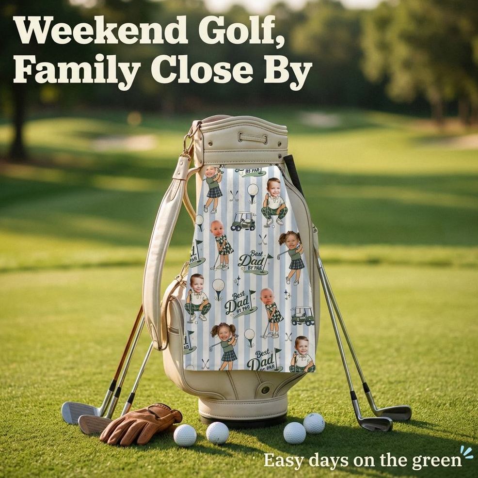 Personalized Golf Towel, Personalized Gift for Dad from Kids, Golf Souvenir for Father's Day - MyMoonLampAu