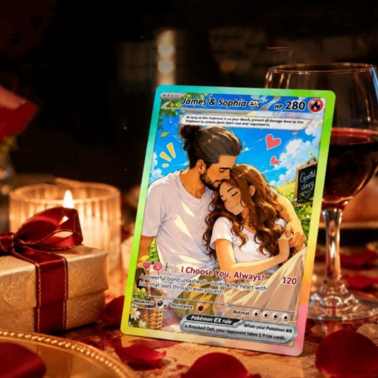 Custom Poke Cards with Anime Picture, Personalized Poke Cards Animated Style Gifts for Him and Her - MyMoonLampAu