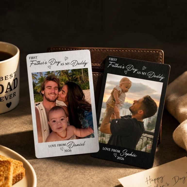 Personalized Wallet Insert Card for Dad, Custom Photo Metal Card, New Dad Gift, Fathers Day Gift from Baby - MyMoonLampAu