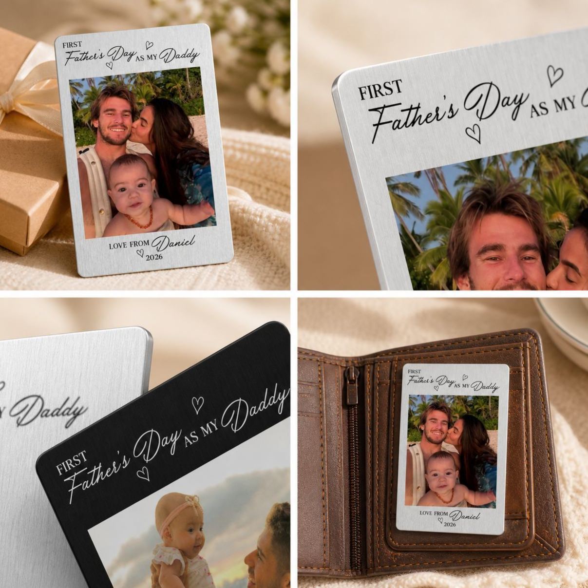 Personalized Wallet Insert Card for Dad, Custom Photo Metal Card, New Dad Gift, Fathers Day Gift from Baby - MyMoonLampAu