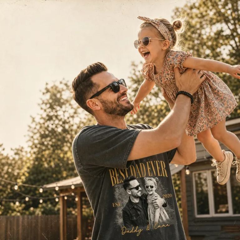 Personalized Dad Vintage Photo Shirt, Custom Fathers Day Shirt With Kids Photo, Best Dad Ever Shirt, New Dad Gift, Fathers Day Gift for Dad - MyMoonLampAu
