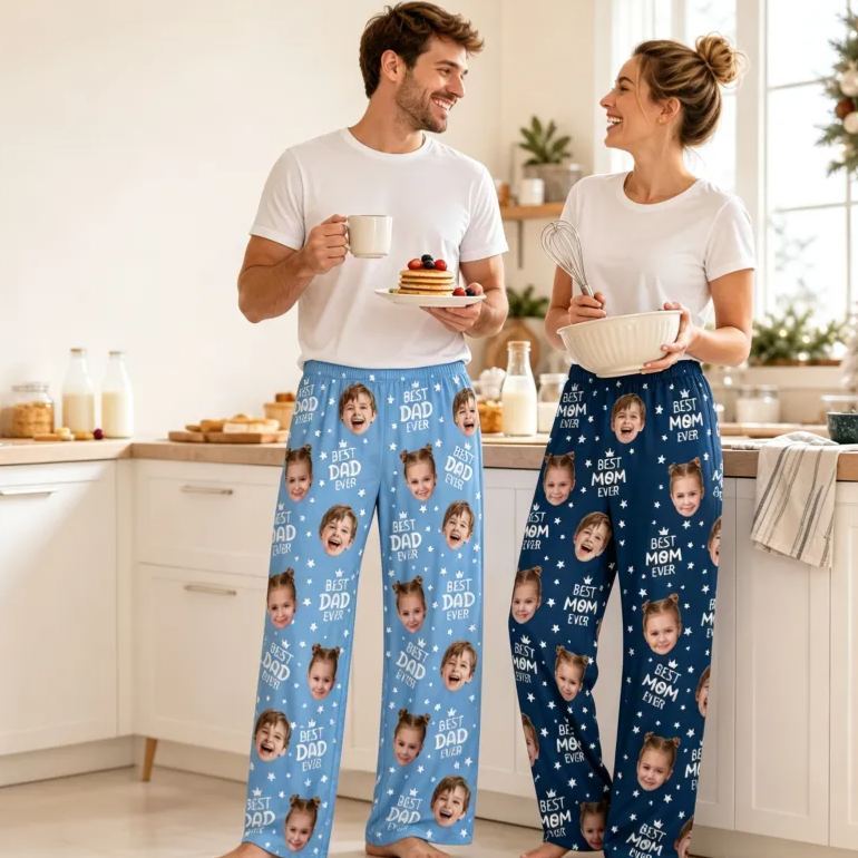 Custom Face Pajama Pants, Photo Gift for Dad Mom Grandparents, BESTDADEVER Pants Shorts - MyMoonLampAu