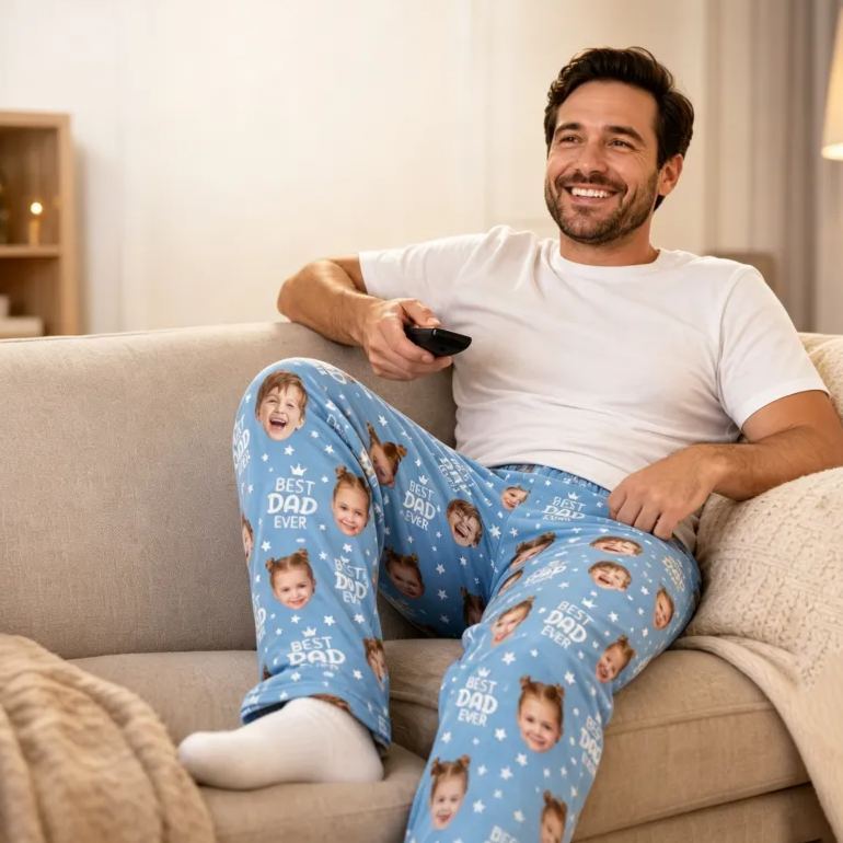 Custom Face Pajama Pants, Photo Gift for Dad Mom Grandparents, BESTDADEVER Pants Shorts - MyMoonLampAu