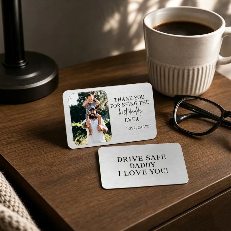Metal Wallet Card for Dad, Photo Wallet Card, Father's Day Gift from Kids, Custom Wallet Insert, Personalized Gift for Dad - MyMoonLampAu