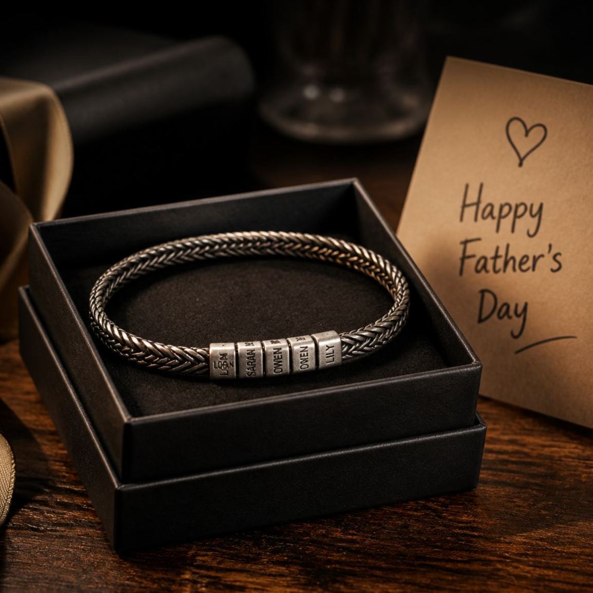 Personalized Mens Bracelet, Husband Gift, Stainless Steel Bracelet For Dad With Kids Name, Family Name Bracelet, Personalize Daddy Bracelet - MyMoonLampAu