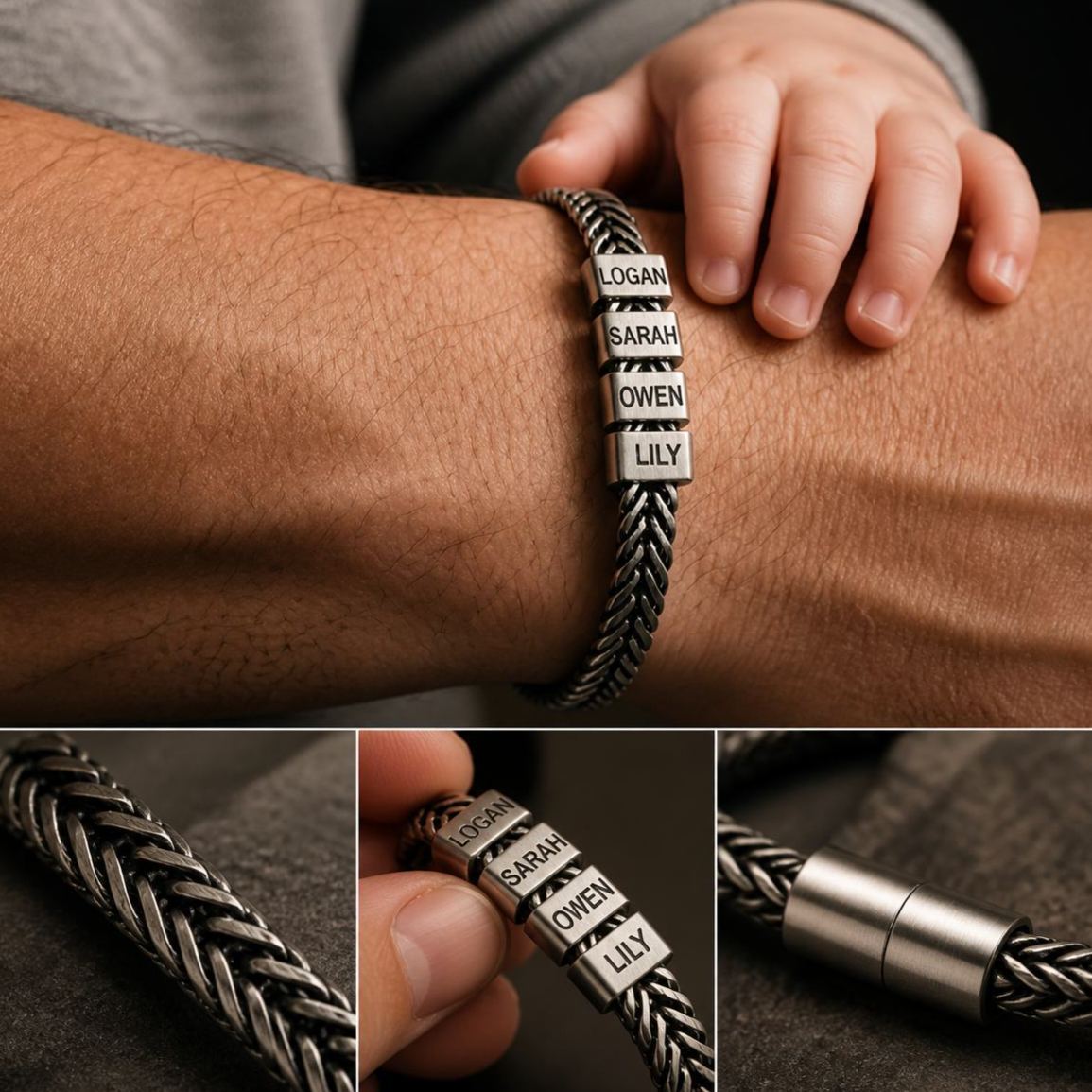 Personalized Mens Bracelet, Husband Gift, Stainless Steel Bracelet For Dad With Kids Name, Family Name Bracelet, Personalize Daddy Bracelet - MyMoonLampAu