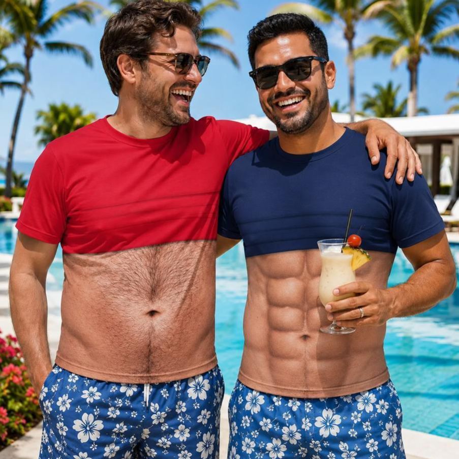 Dad Bod Shirt, Custom Faux Chest Hair Shirt, Personalized Aloha And Chill Shirts, Novelty Tropical Beach Fake Muscle Shirt, Novelty Dad Tee - MyMoonLampAu