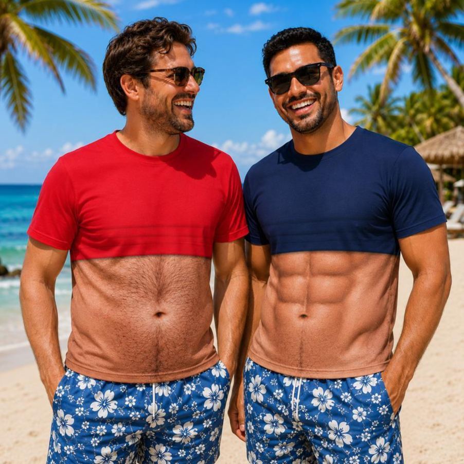 Dad Bod Shirt, Custom Faux Chest Hair Shirt, Personalized Aloha And Chill Shirts, Novelty Tropical Beach Fake Muscle Shirt, Novelty Dad Tee - MyMoonLampAu