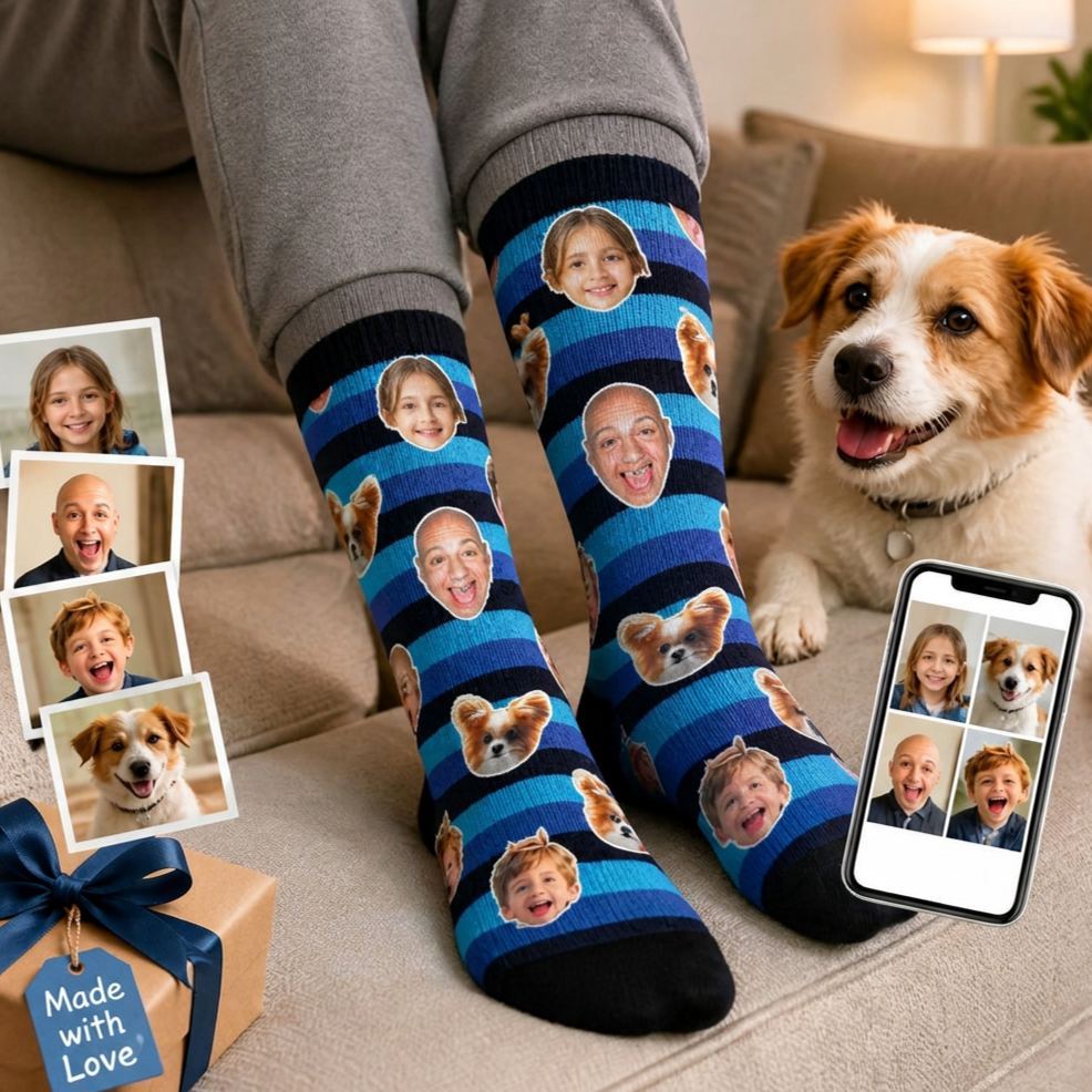 Custom Photo Socks for Dog Mom, Personalized Printed Socks with Your Own Photo, Novelty Socks Gift for Men, Funny Socks with Girl's Face - MyMoonLampAu