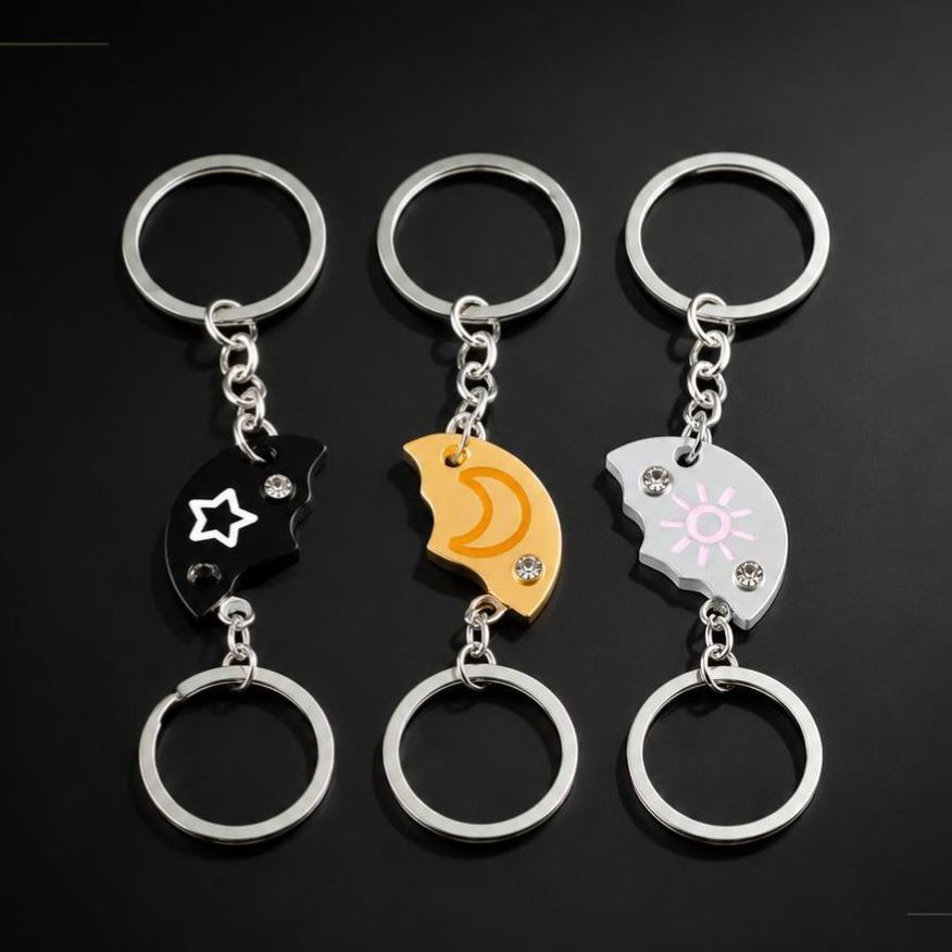 Celestial Friendship Keychain – Sun, Moon & Star Split Design for Best Friends, BFF Gift - MyMoonLampAu