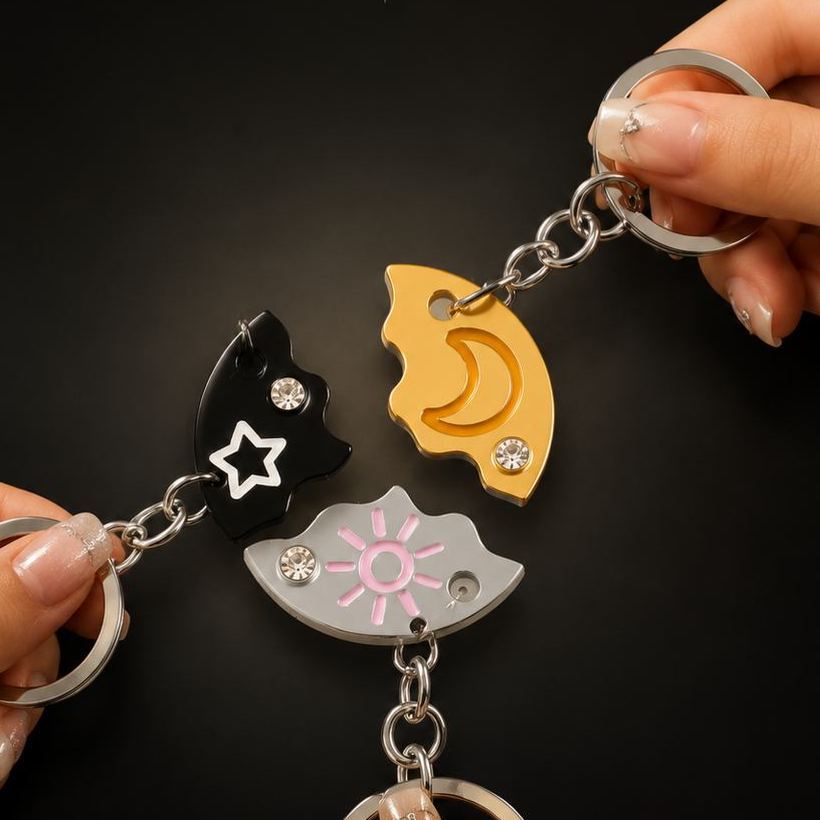 Celestial Friendship Keychain – Sun, Moon & Star Split Design for Best Friends, BFF Gift - MyMoonLampAu