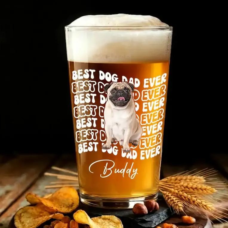 Personalized Dog Dad Beer Glass – Custom Pet Portrait Beer Cup, Funny Father's Day Gift for Dog Lovers, Outdoor Party Drinkware - MyMoonLampAu