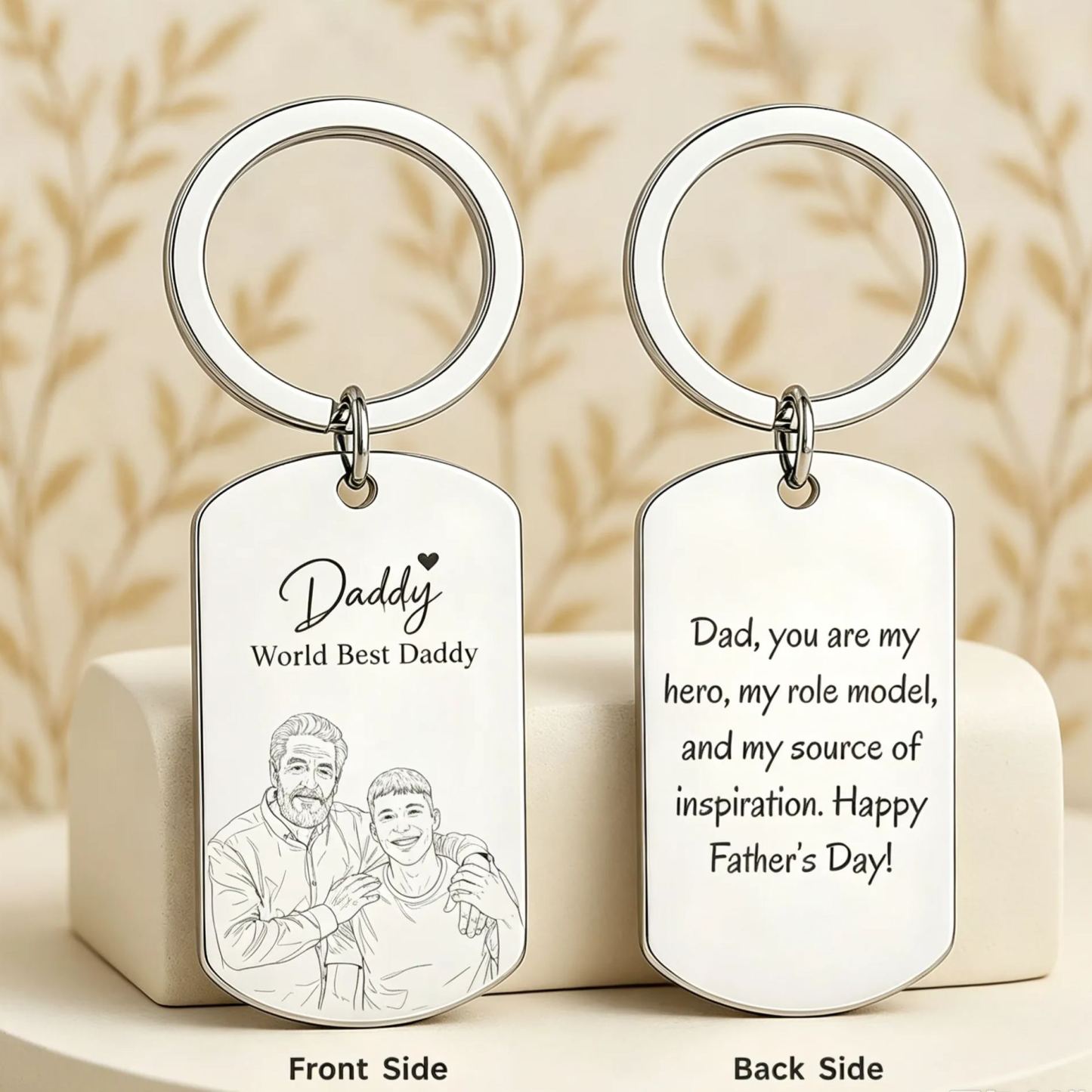 Personalised Photo Keychain Custom Engraved Sketch Keyring for Dad Memorial Stainless Steel Keepsake Birthday Gift for Him - MyMoonLampAu