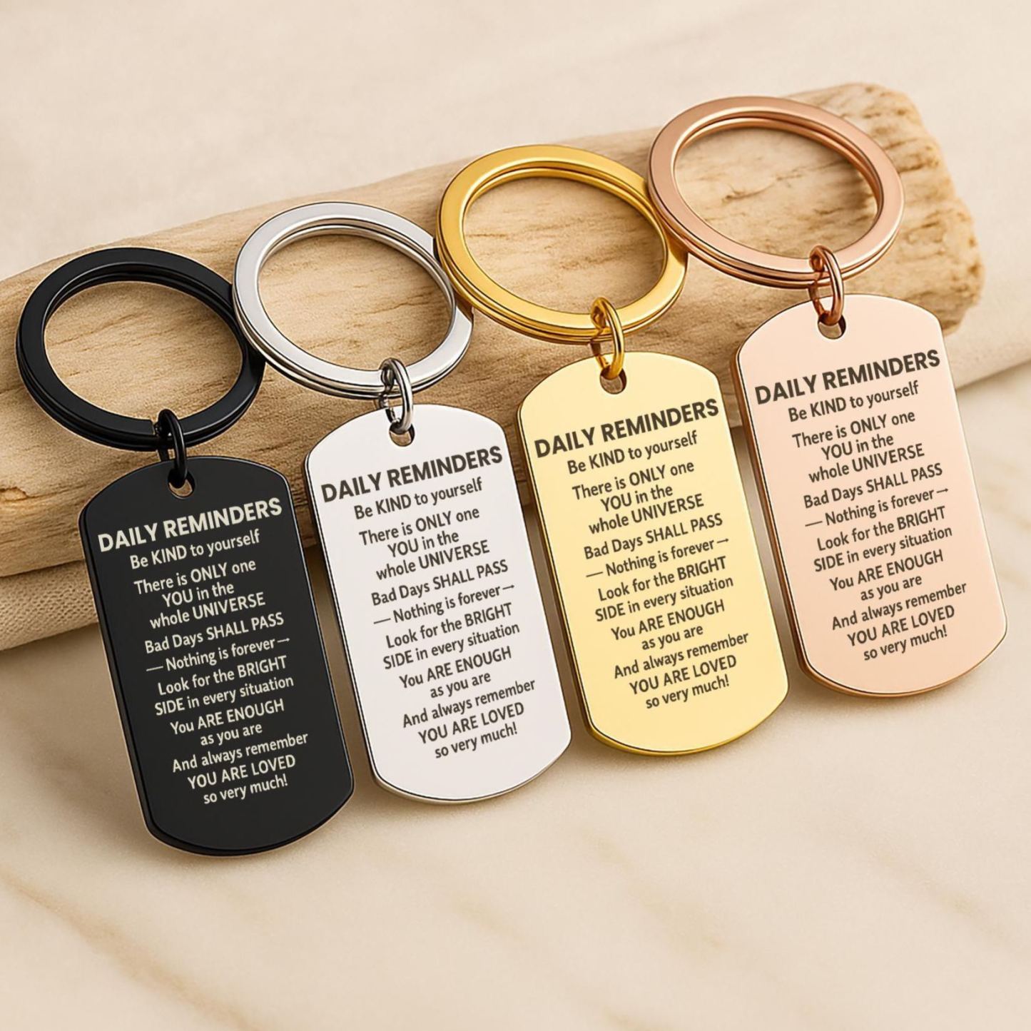 Daily Reminders Engraved Keyring, Motivational Quote Keychain, Inspirational Affirmation Gift, Stainless Steel Keyring Present - MyMoonLampAu