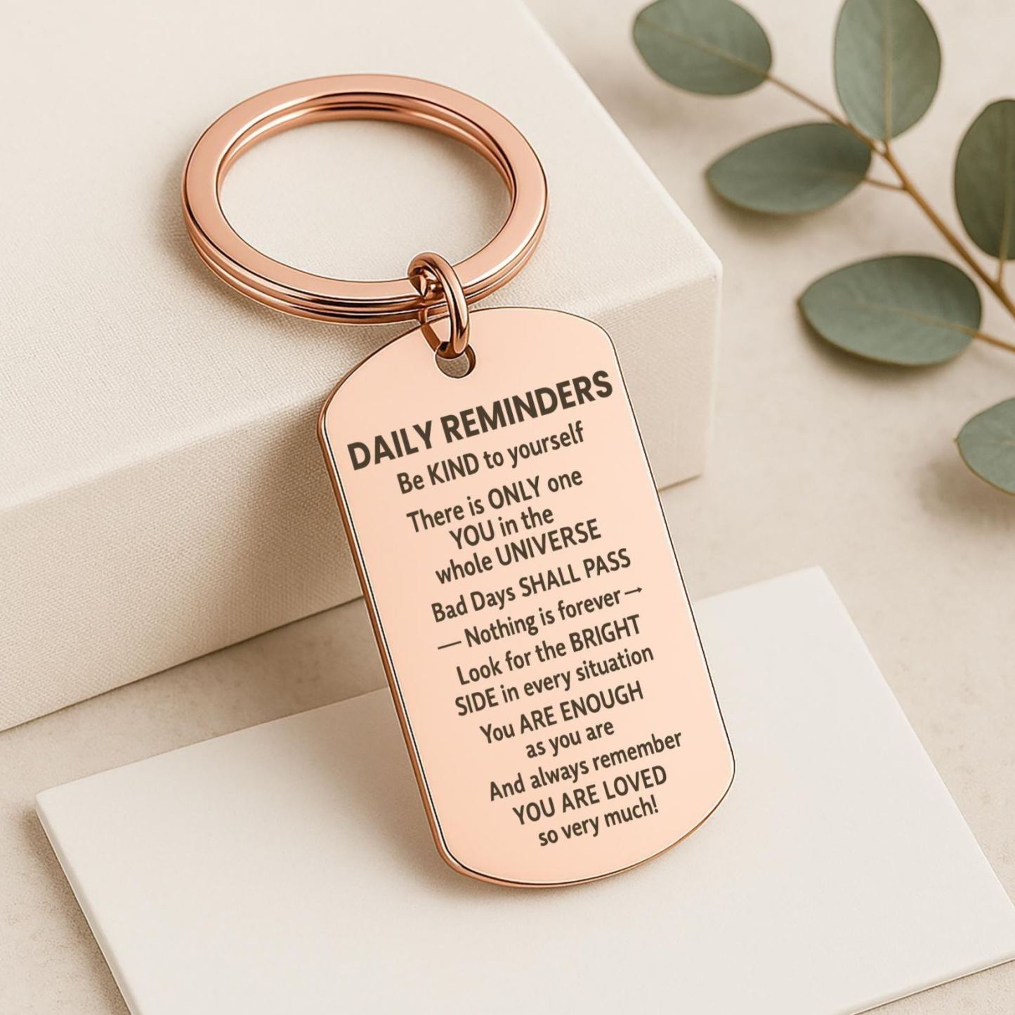 Daily Reminders Engraved Keyring, Motivational Quote Keychain, Inspirational Affirmation Gift, Stainless Steel Keyring Present - MyMoonLampAu