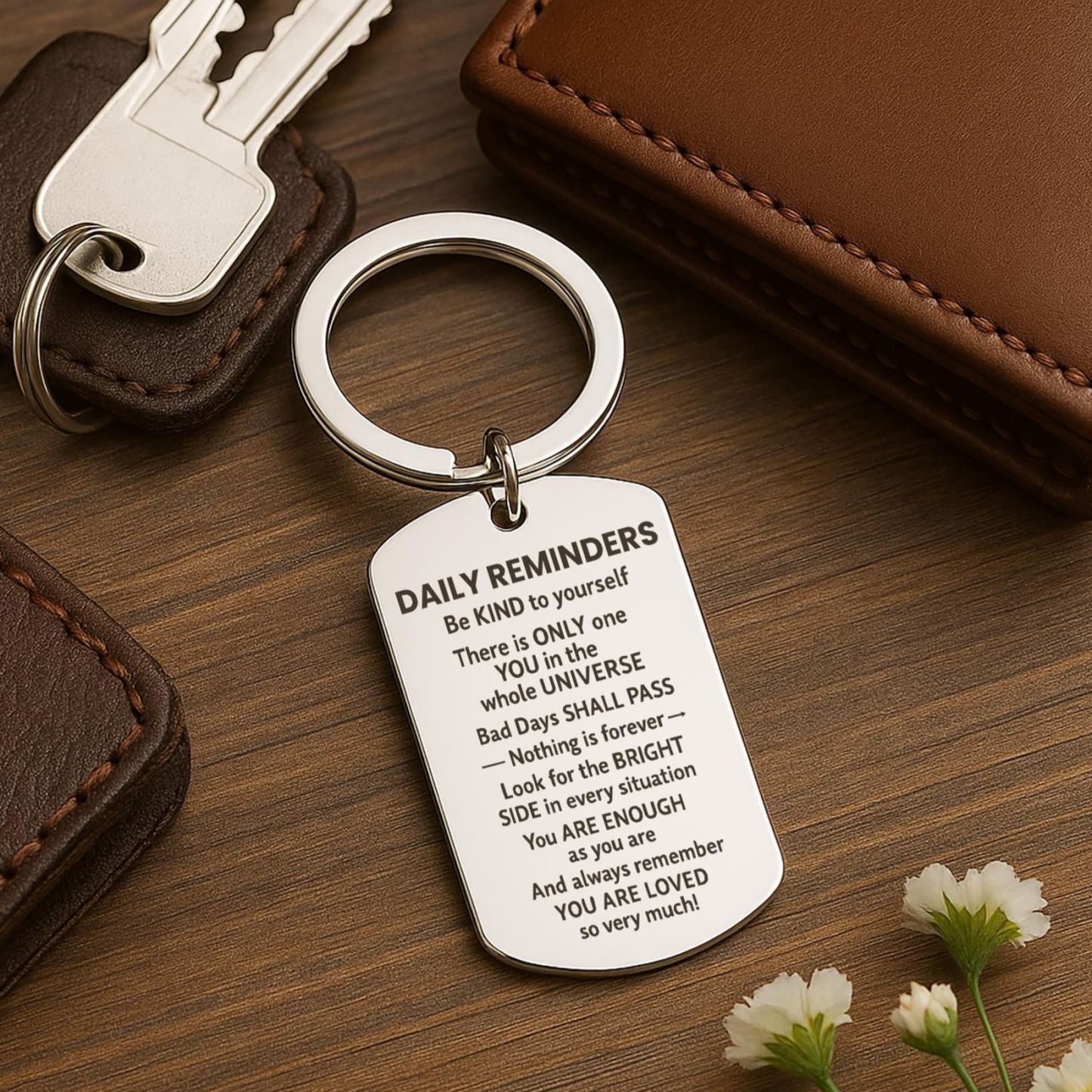 Daily Reminders Engraved Keyring, Motivational Quote Keychain, Inspirational Affirmation Gift, Stainless Steel Keyring Present - MyMoonLampAu