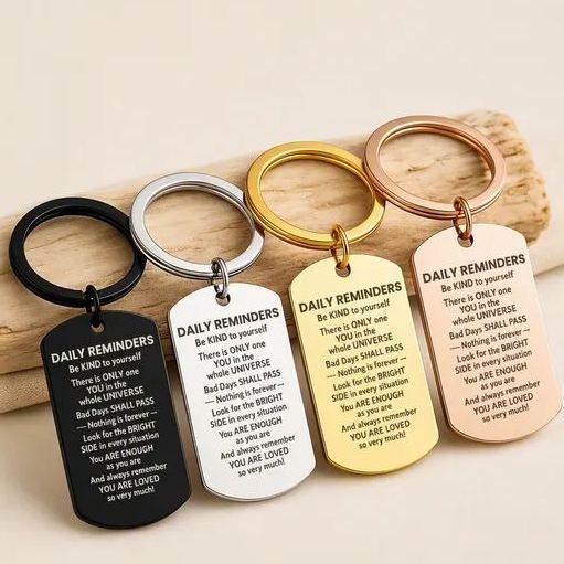 Daily Reminders Engraved Keyring, Motivational Quote Keychain, Inspirational Affirmation Gift, Stainless Steel Keyring Present - MyMoonLampAu