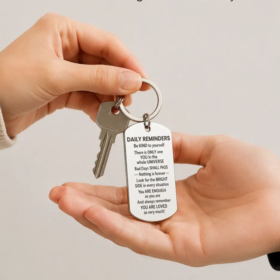 Daily Reminders Engraved Keyring, Motivational Quote Keychain, Inspirational Affirmation Gift, Stainless Steel Keyring Present - MyMoonLampAu
