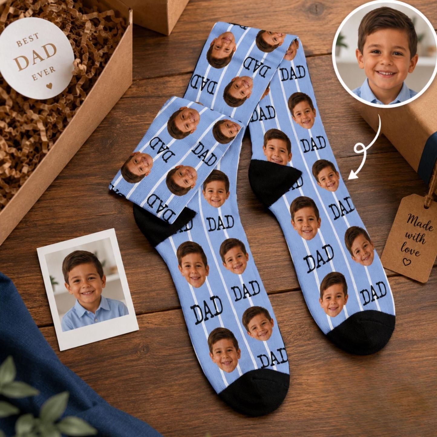 Personalized Dad Face Socks Custom Photo Socks for Father’s Day Gift, Funny Dad Gift, Best Dad Ever Socks, Grandpa Socks Gift - MyMoonLampAu