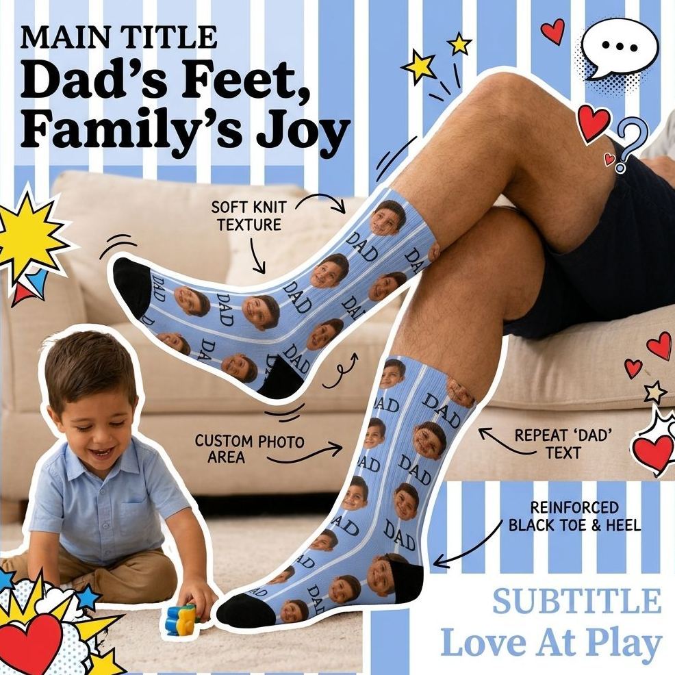 Personalized Dad Face Socks Custom Photo Socks for Father’s Day Gift, Funny Dad Gift, Best Dad Ever Socks, Grandpa Socks Gift - MyMoonLampAu